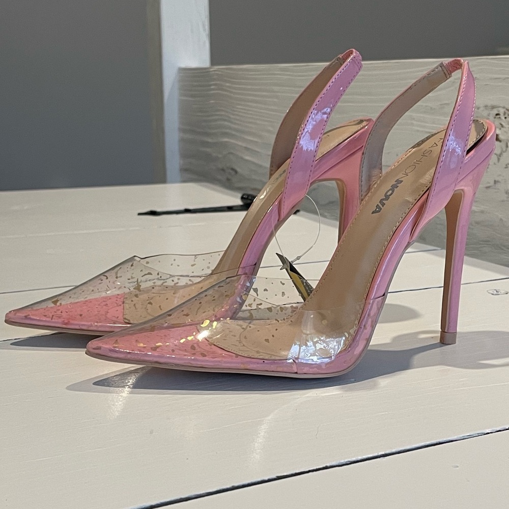 Fashion Nova Pink and Clear pumps size 8